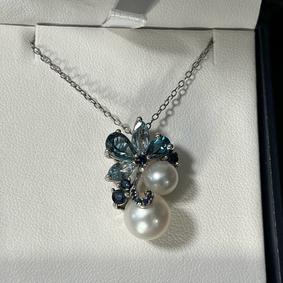 Sapphire, Topaz, Pearl Necklace. - Picture 1 of 7